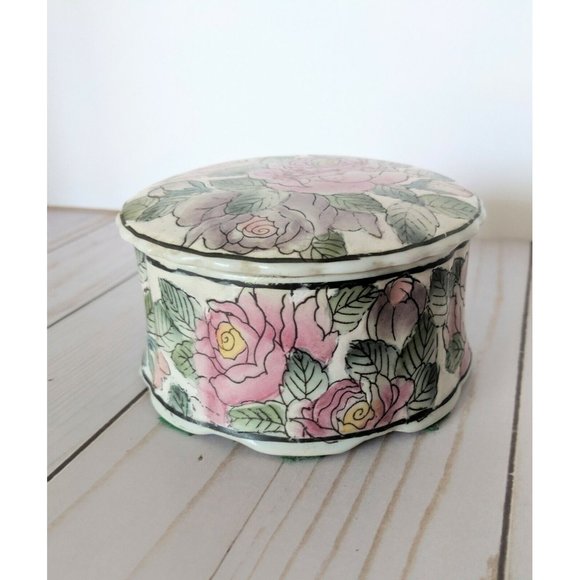 Vintage Andrea By Sadek Large Watercolor Porcelain Trinket Box With Lid - Picture 6 of 8